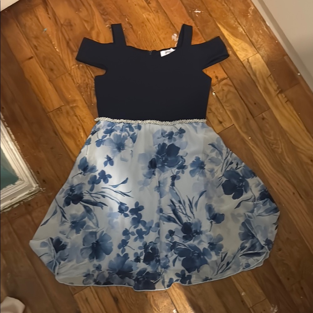 Speechless Black and Blue Cold Shoulder Sundress for Weddings